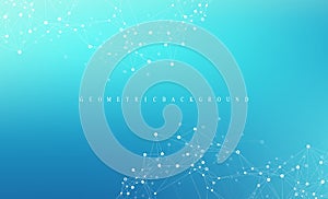 Digits abstract background with connected line and dots, wave flow. Digital neural networks. Network and connection