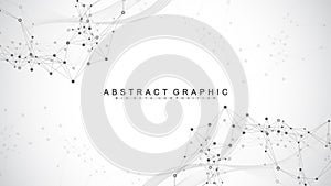 Digits abstract background with connected line and dots, wave flow. Digital neural networks. Network and connection