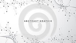 Digits abstract background with connected line and dots, wave flow. Digital neural networks. Network and connection