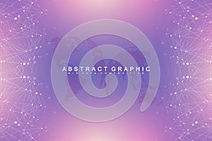 Digits abstract background with connected line and dots, wave flow. Digital neural networks. Network and connection