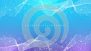 Digits abstract background with connected line and dots, wave flow. Digital neural networks. Network and connection