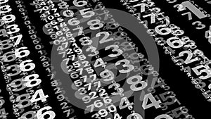 Digits on black numerical algorithm, counting dynamic numbers, data science in digital technology for data decryption