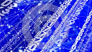 Digits connected lines counting algorithm for numerical data sequencing and statistical analysis in data science on blue