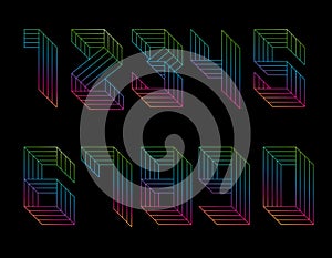 Digits set of parallel lines. Memphis style. Rainbow gradient. Vector numbers from 1 to 9.