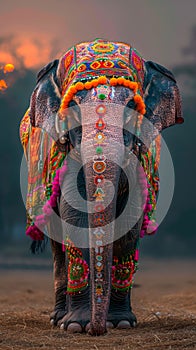 Dignified elephant adorned