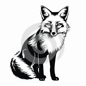 Dignified Fox Illustration In High Contrast Black And White