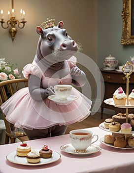 Regal Hippo in a Posh Tea Party photo