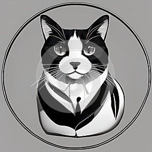 A dignified portrait of a tuxedo cat with a distinguished black-and-white coat1