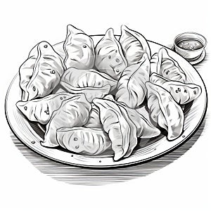 Dignified Poses: Sketch Illustration Of Dumplings On A Plate