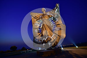 Dignity statue in oacama SD at night