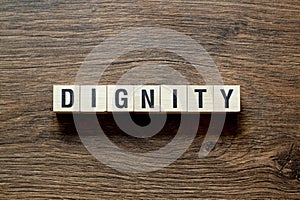 Dignity - word concept on cubes