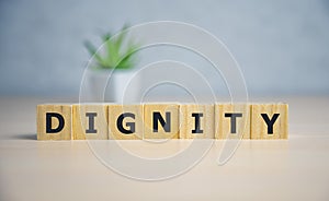 DIGNITY word made with building blocks. business concept. photo