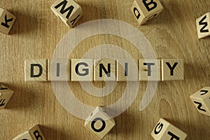 Dignity word from wooden blocks