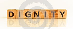 Dignity word written in wooden cube, business concept