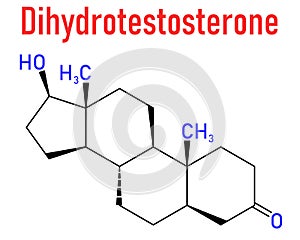 Dihydrotestosterone or DHT, androstanolone, stanolone hormone molecule. Skeletal formula. photo