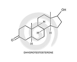 Dihydrotestosterone icon. DHT hormone chemical molecular structure. Cause of male androgenic alopecia. Vector outline photo