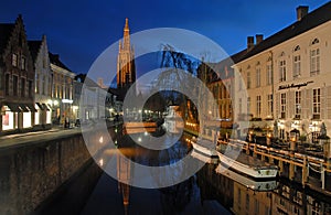 The Dijver Canal with the Church of Our Lady in Brugge, Belgium