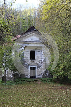 Dilapidated burial chamber of Kohary dynasty in Cabradske Podhradie, Krupina region, Slovakia