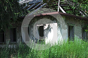 Dilapidated house without windows