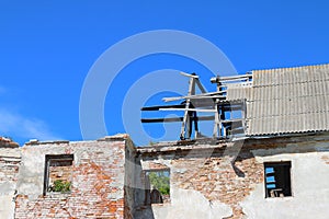 Destroyed old building and sky