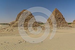 Dilapidated pyramids of Nuri in the desert near Karima town, Sud photo