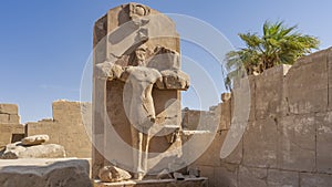 A dilapidated sculpture of Pharaoh Thutmose in the Karnak Temple of Luxor.