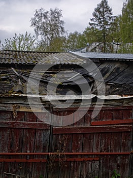 Dilapidated sheds in spring