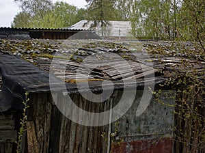 Dilapidated sheds in spring