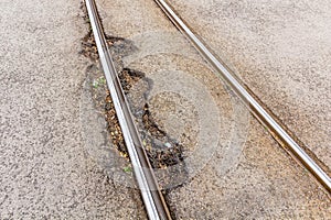 Dilapidated tram tracks in Bratislava, Slovak