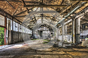 Dilapidated warehouse in an abandoned factory