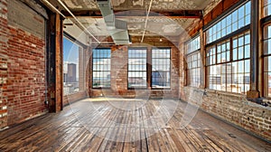 A dilapidated warehouse now repurposed into trendy loft apartments serves as a stark contrast to the sleek highrises