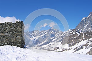 Dilapidated watchtower at the top of the mountain