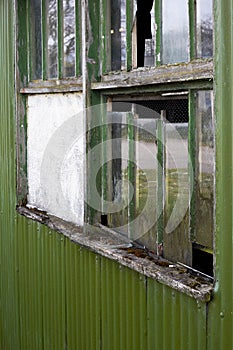 Dilapidated wooden window frame