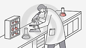 Diligent Scientist Working in Laboratory with Microscope, vector design Generative AI