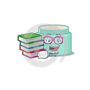 A diligent student in lipbalm mascot design concept read many books