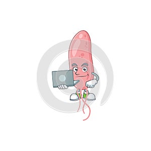 Diligent vibrio cholerae mascot design style working from home with laptop