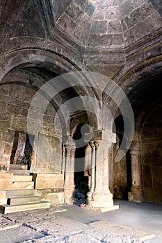 Dilijan, Armenia-May, 02 2019: interior room Surb Astvatsatsin, Ancient Armenian monastery Haghartsin