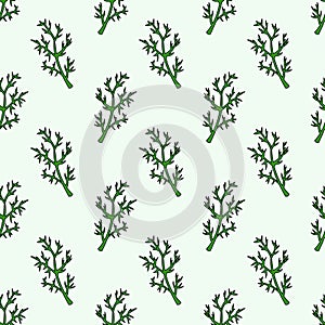 Dill twigs Herbs seamless pattern. Kitchen endless background. Food repeat backdrop. Vector flat illustration.