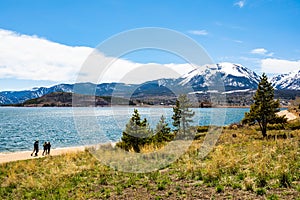 Dillon lake reservoir with mountains in Colorado at summer