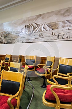 A Mural Hanging over the Jury Box in a Courtroom in the Beaverhead County Courthouse, Dillon, Montana, USA