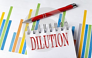 DILUTION text on a notebook with chart and pen business concept