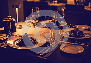 The dim setting suggests a fine dining or romantic restaurant experience