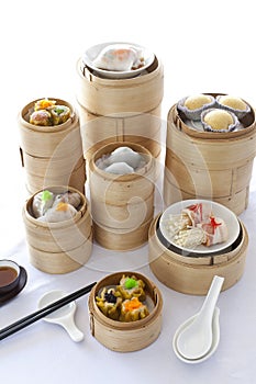 Dim sum in bamboo steamer