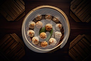 Dim Sum Dumplings, Steamed Chinese Buns, Dumplings Jiaozi, Dimsum, Momo Abstract Generative AI Illustration