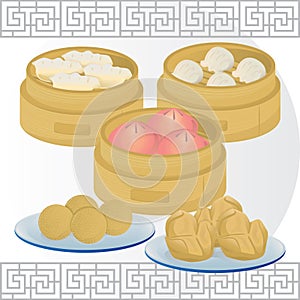Dim sum food set. Vector illustration decorative background design