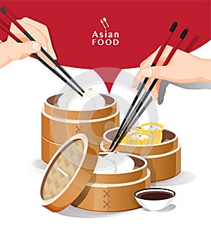 Dim sum menu set Asian food vector illustration photo