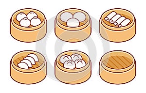 Dim sum in steamer basket drawing set