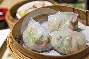 Dim Sum, traditional Cantonese dumplings, cooked in bamboo steam