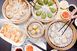 Dim Sum and Xiao long bao in the steam basket