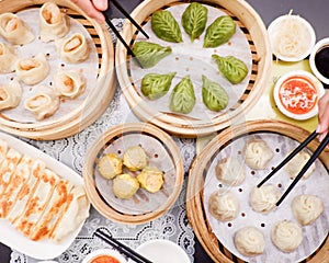 Dim Sum and Xiao long bao in the steam basket